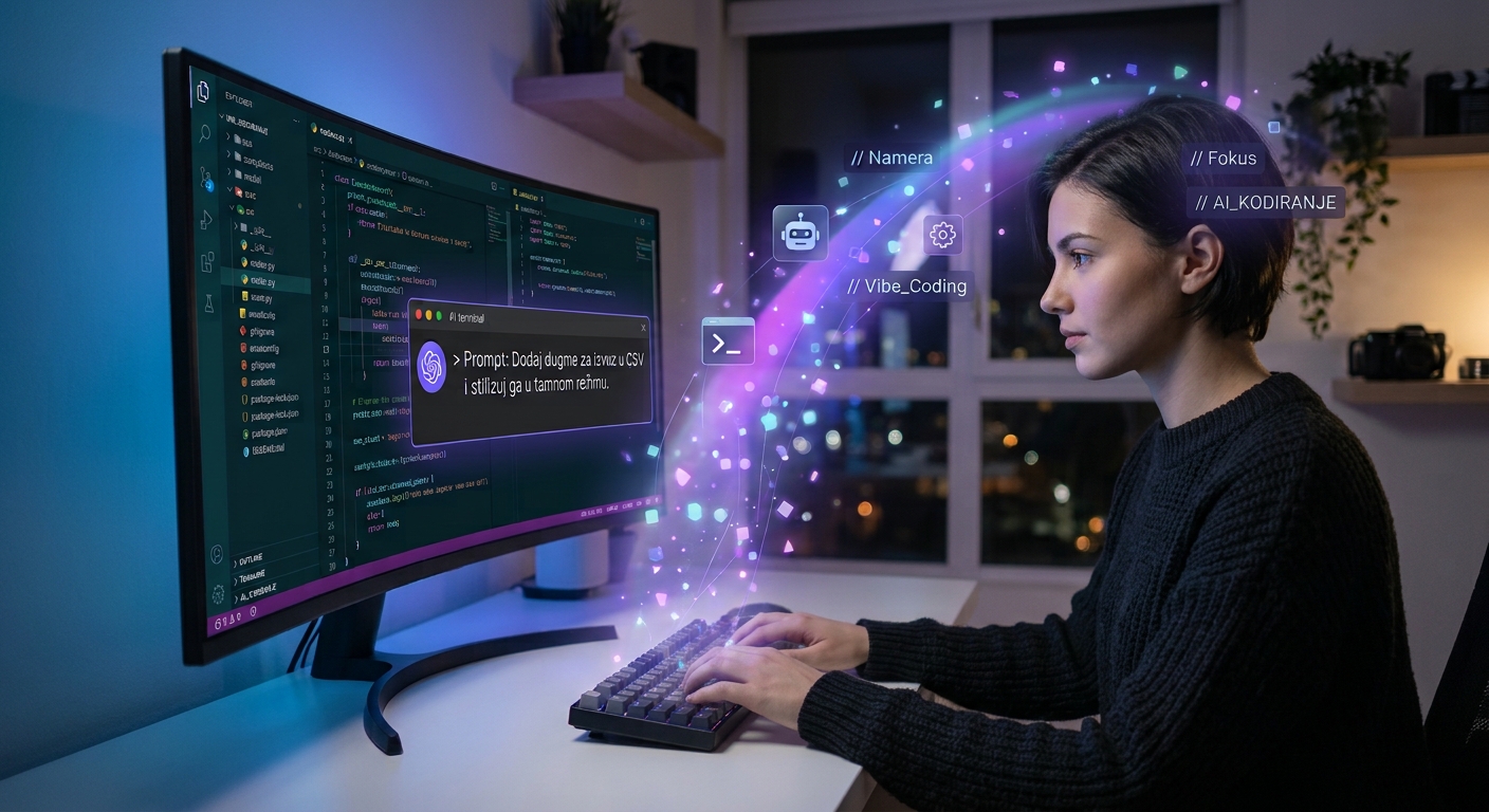 Vibe Coding koncept: Developerka usmerava AI modele za pisanje koda